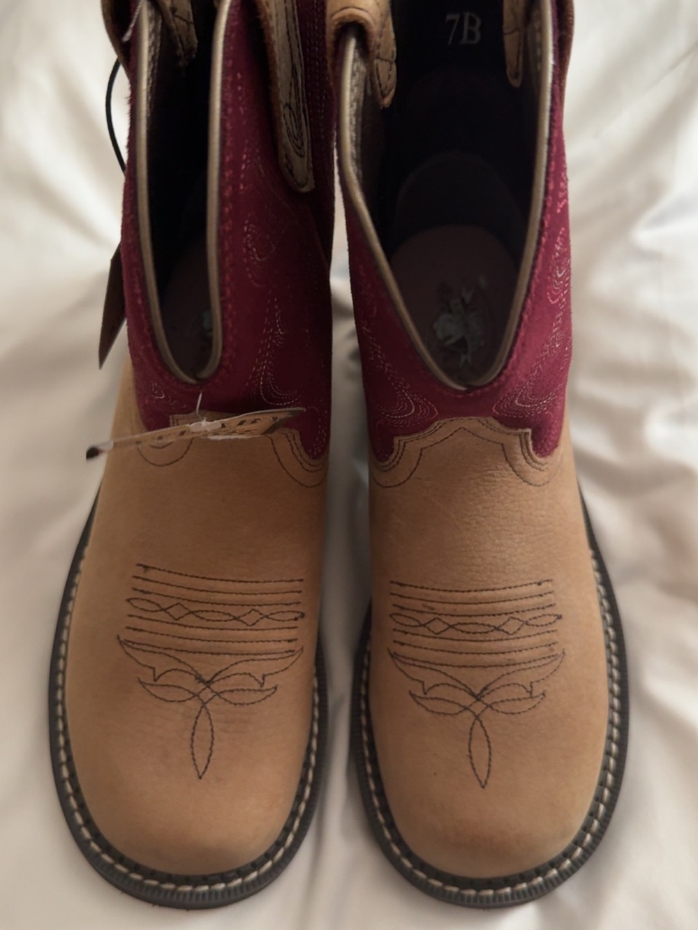 Ariat Two-Tone Tan and Burgundy Western Pull-On Ankle Boots